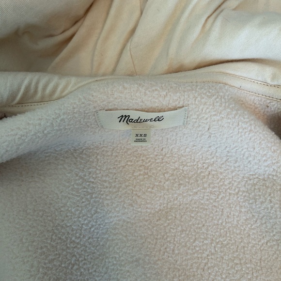 Madewell Cream Sherpa Zip Hoodie Jacket Brown Pocket Trim Cozy Teddy Fleece - Picture 4 of 8
